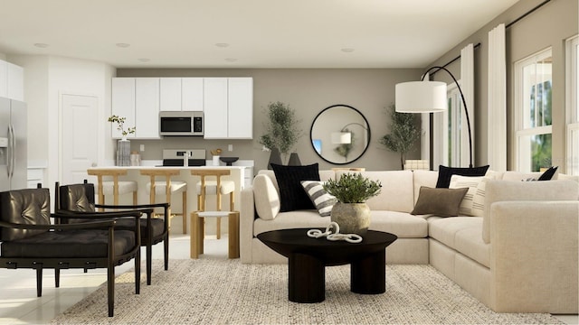 living room featuring recessed lighting
