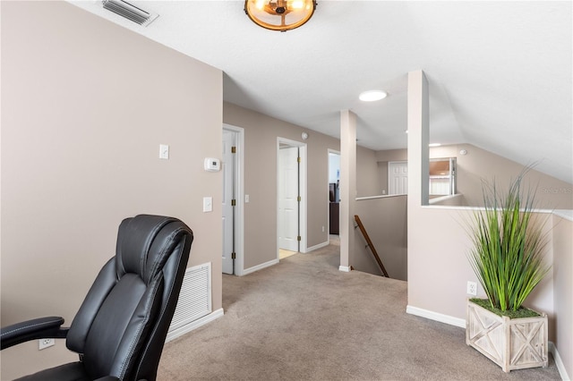 2512 Rustic Oaks Dr, Lutz, FL 33559 - carpeted office featuring baseboards and vaulted ceiling
