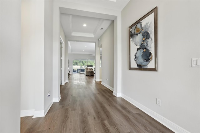 5477 Wayfarer Ave, Apollo Beach, FL 33572 - hall featuring wood finished floors, baseboards, and recessed lighting