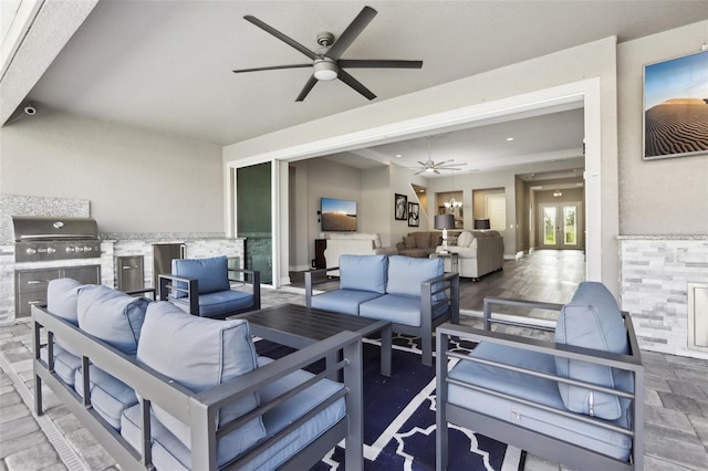 5477 Wayfarer Ave, Apollo Beach, FL 33572 - view of patio with area for grilling, an outdoor living space, and a ceiling fan