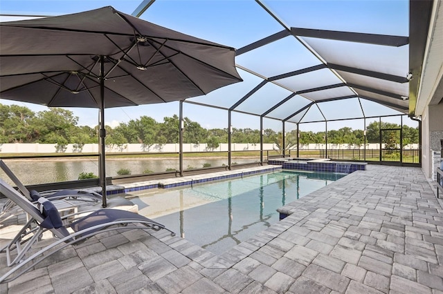 5477 Wayfarer Ave, Apollo Beach, FL 33572 - outdoor pool featuring a patio area and glass enclosure