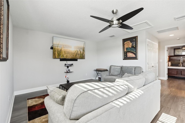 5477 Wayfarer Ave, Apollo Beach, FL 33572 - living room featuring ceiling fan, wood finished floors, and baseboards