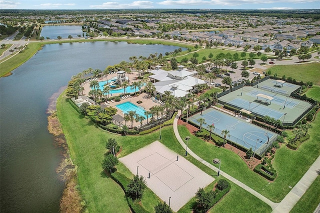 5477 Wayfarer Ave, Apollo Beach, FL 33572 - aerial view of residential area with a pool and a large body of water