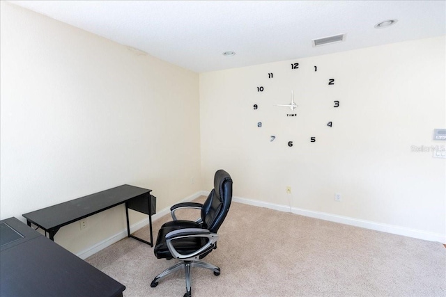 16637 Ashton Green Dr, Lutz, FL 33558 - unfurnished office with recessed lighting, baseboards, visible vents, and light carpet