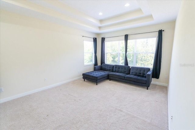 16637 Ashton Green Dr, Lutz, FL 33558 - living room with a tray ceiling, baseboards, carpet flooring, and recessed lighting