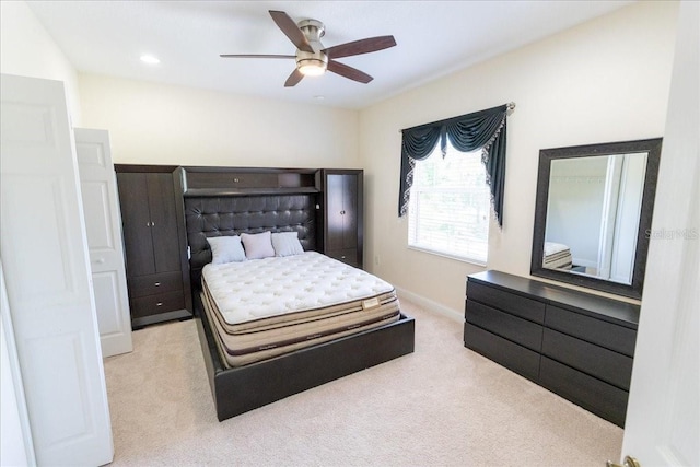 16637 Ashton Green Dr, Lutz, FL 33558 - bedroom with baseboards, carpet flooring, a ceiling fan, and recessed lighting