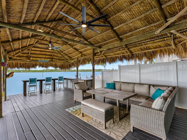 326 176th Avenue Cir, Redington Shores, FL 33708 - dock area with a gazebo, an outdoor hangout area, a water view, and a sink