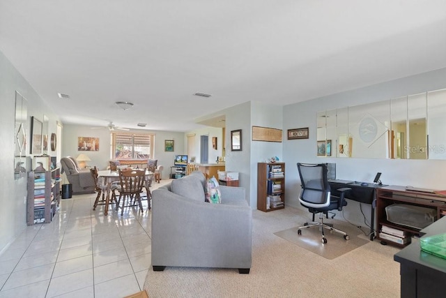 7534 Culberson Dr, Port Richey, FL 34668 - living room with visible vents, a ceiling fan, and tile patterned flooring