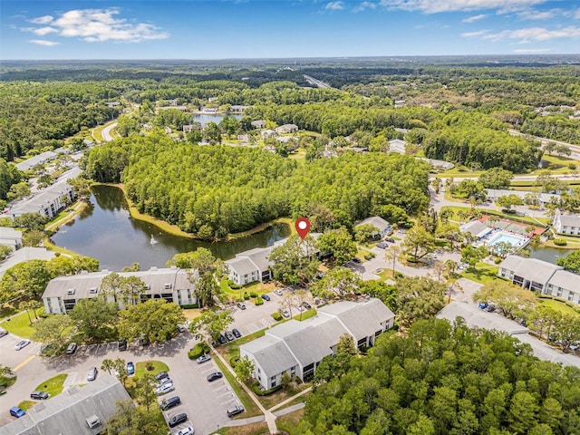 1281 Pine Ridge Cir E Unit H1, Tarpon Springs, FL 34688 - birds eye view of property with a water view and a forest view