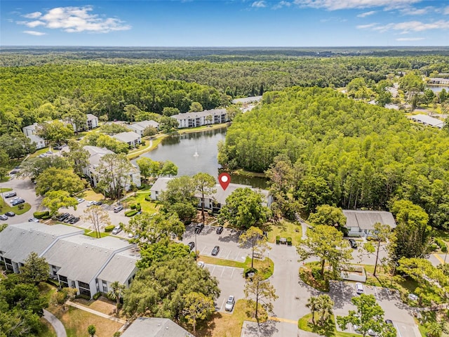 1281 Pine Ridge Cir E Unit H1, Tarpon Springs, FL 34688 - aerial view featuring a forest view and a water view