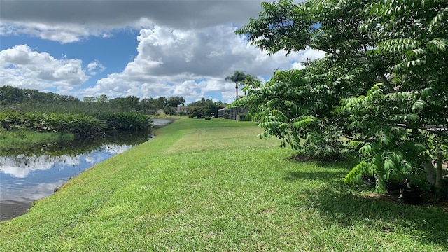 view of yard with a water view