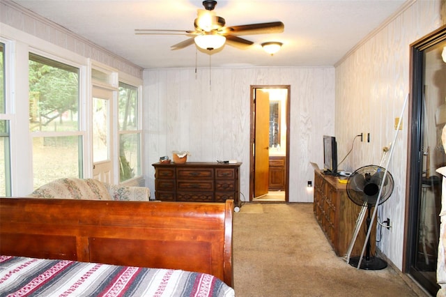 16536 Caldwell Ln, Spring Hill, FL 34610 - bedroom featuring ornamental molding, carpet, a ceiling fan, and ensuite bath