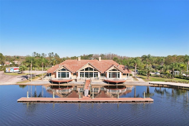dock area with a water view