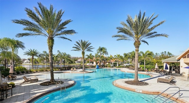 community pool with a patio
