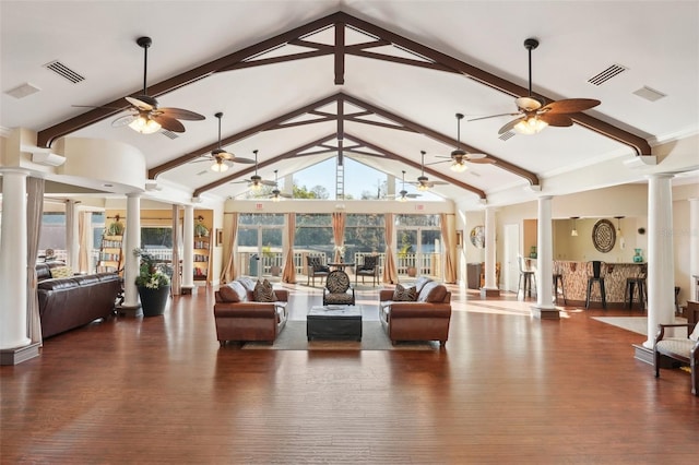 sunroom featuring beam ceiling and visible vents