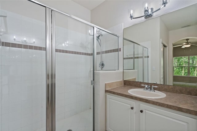 20221 Vintage Oaks Pl, Tampa, FL 33647 - full bath with a shower stall, ceiling fan, and vanity