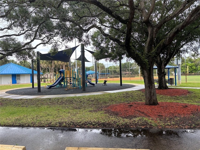 community playground with a lawn
