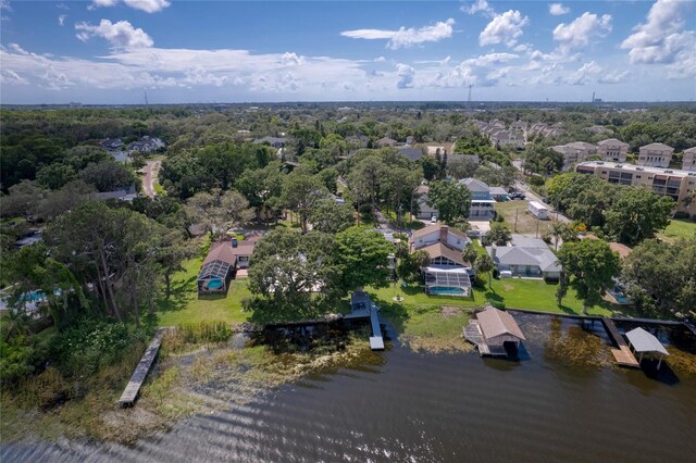 297 Lakeview Dr, Tarpon Springs, FL 34689 - aerial perspective of suburban area with a tree filled landscape and a nearby body of water