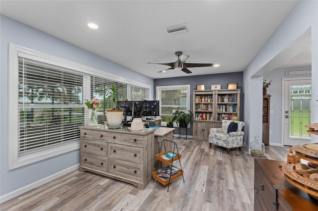 297 Lakeview Dr, Tarpon Springs, FL 34689 - office space featuring a ceiling fan, wood finished floors, plenty of natural light, and recessed lighting