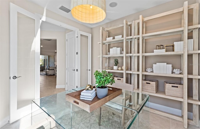 home office with visible vents and french doors