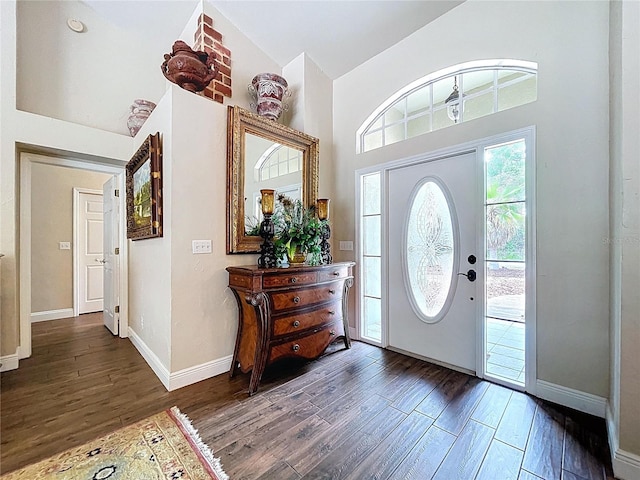 5058 Westlake Blvd, Dade City, FL 33523 - entryway featuring wood finished floors, baseboards, and a towering ceiling