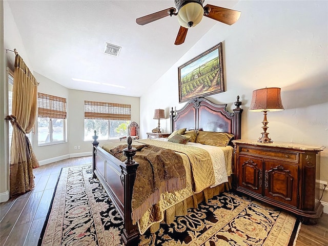 5058 Westlake Blvd, Dade City, FL 33523 - bedroom with vaulted ceiling, light wood-type flooring, baseboards, and ceiling fan