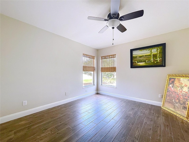 5058 Westlake Blvd, Dade City, FL 33523 - spare room featuring dark wood-style floors, baseboards, and ceiling fan
