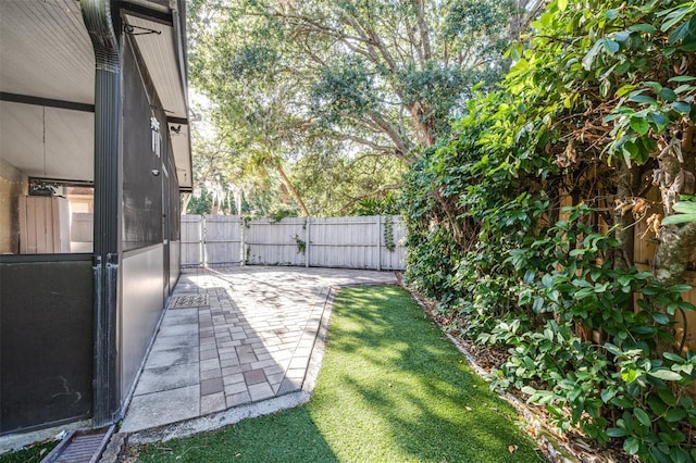 view of yard featuring a fenced backyard and a patio area