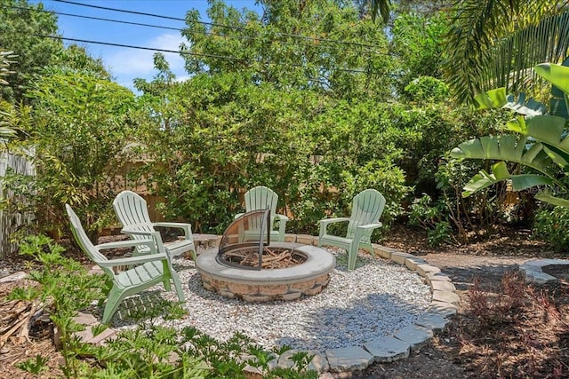 view of patio / terrace with a fire pit