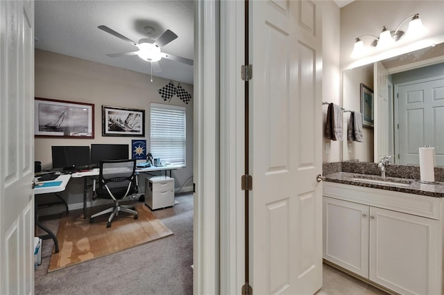 6507 Maiden Sea Dr, Apollo Beach, FL 33572 - office area with a sink, a ceiling fan, and light colored carpet
