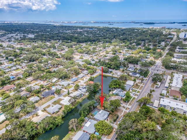 bird's eye view featuring a water view