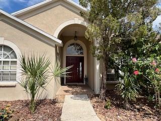 view of exterior entry with stucco siding
