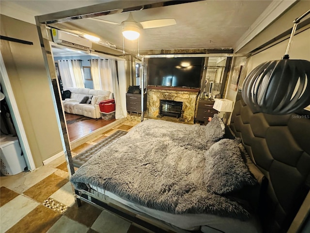 1101 Alcazar Way S, Saint Petersburg, FL 33705 - bedroom featuring a fireplace and an AC wall unit