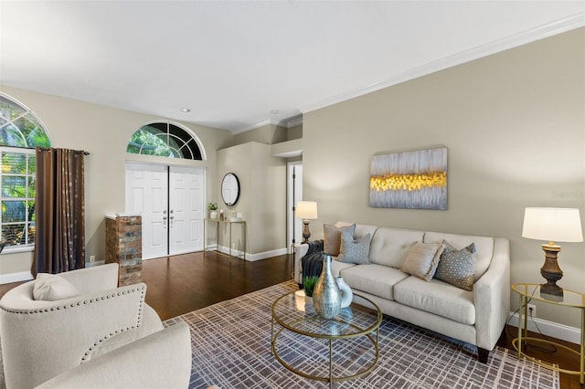 4690 Wrentham Pl, Palm Harbor, FL 34685 - living area featuring wood finished floors and ornamental molding