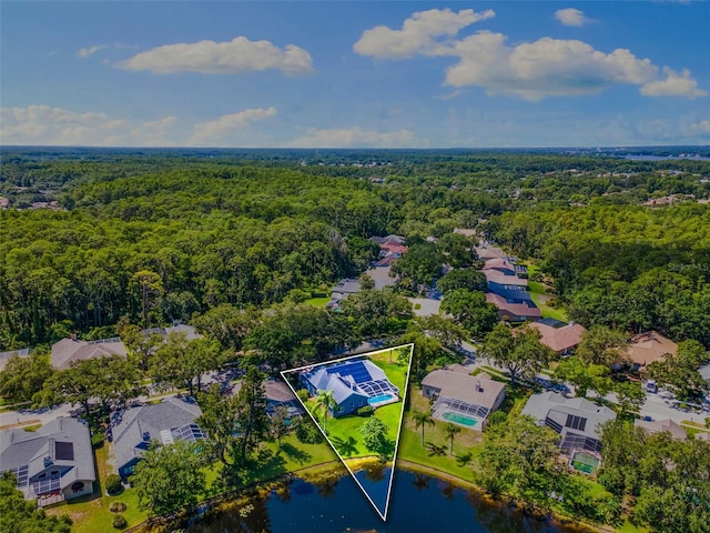 4690 Wrentham Pl, Palm Harbor, FL 34685 - aerial view of residential area featuring property parcel outlined and a nearby body of water