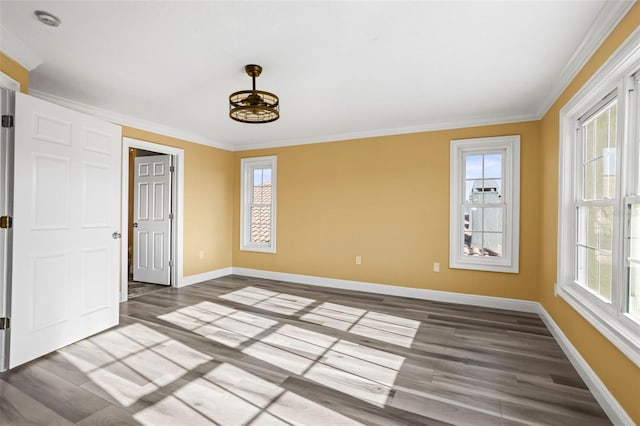 interior space with baseboards, ornamental molding, and multiple windows