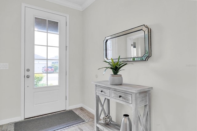 11626 Blue Woods Dr, Riverview, FL 33569 - doorway with healthy amount of natural light, ornamental molding, and baseboards