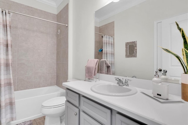 11626 Blue Woods Dr, Riverview, FL 33569 - bathroom with ornamental molding, vanity, shower / bath combination with curtain, and toilet