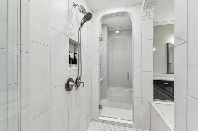 bathroom with a stall shower