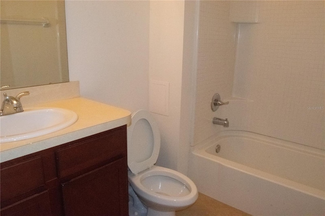 full bathroom with vanity, shower / tub combination, and toilet