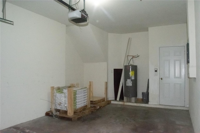 garage featuring water heater and a garage door opener