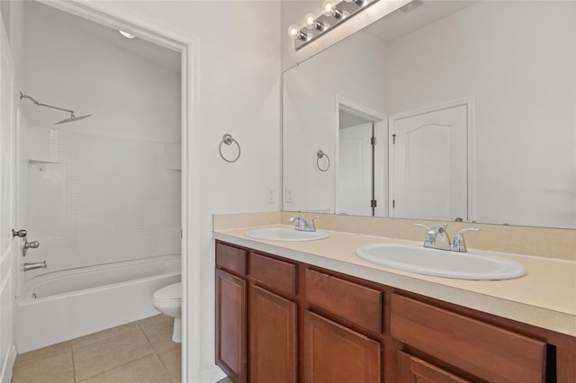 8848 Moonlit Meadows Loop, Riverview, FL 33578 - bathroom featuring toilet, double vanity, tile patterned flooring, and shower / washtub combination
