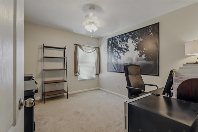 office area featuring baseboards and carpet flooring