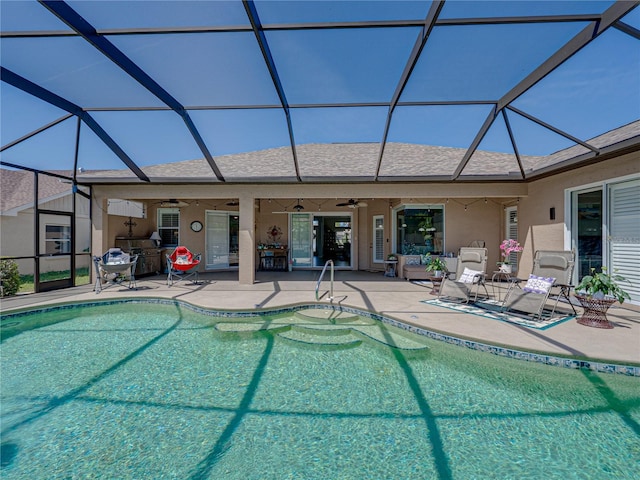 2908 89th Ave E, Parrish, FL 34219 - swimming pool with a ceiling fan, a patio, and a lanai