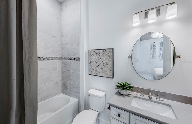 14727 Eagle Branch Dr, Nokomis, FL 34275 - bathroom featuring toilet, shower / tub combo with curtain, and vanity