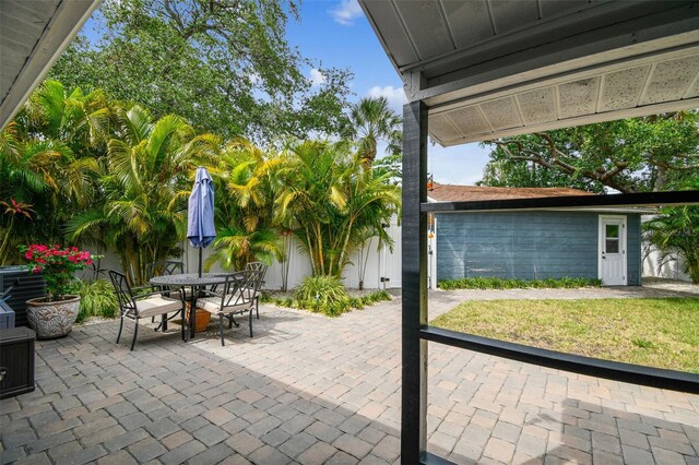 view of patio with fence and outdoor dining space