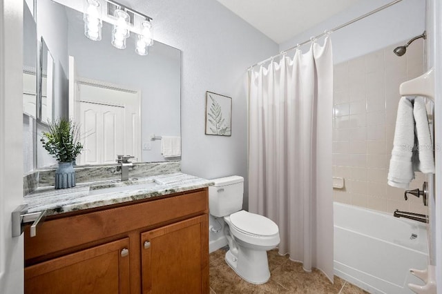 18677 Milton Keynes Ct, Land O Lakes, FL 34638 - bathroom featuring toilet, vanity, shower / bathtub combination with curtain, and tile patterned floors