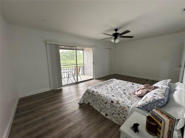 4022 Cortez Dr Unit A, Tampa, FL 33614 - bedroom featuring baseboards, ceiling fan, dark wood-type flooring, and access to exterior