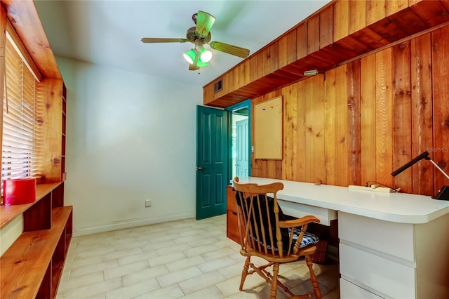 919 Sandpiper Way S, Saint Petersburg, FL 33707 - office area with a ceiling fan, light floors, baseboards, visible vents, and built in desk