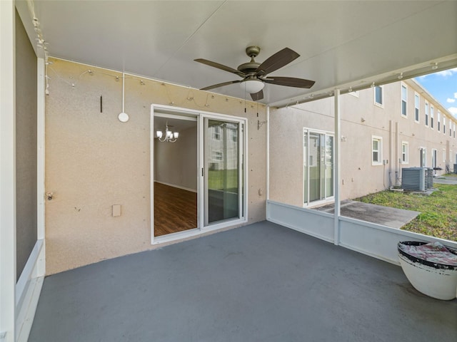 view of patio / terrace featuring central air condition unit and ceiling fan